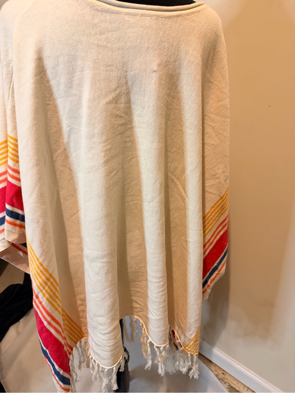 Seaton Boho Fringe V-Neck Poncho with Striped Accents - Picture 6 of 7